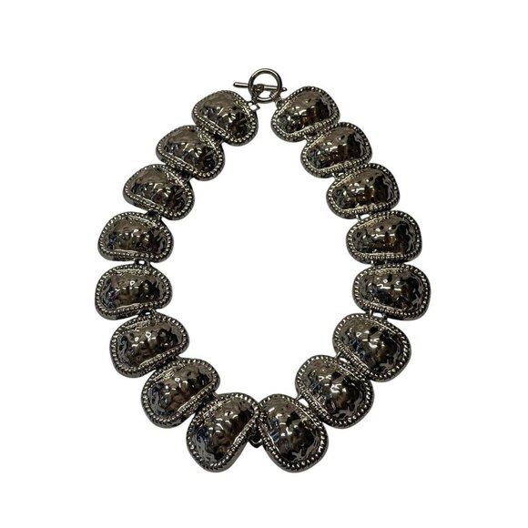 Unbranded Jewelry - Metal Necklace OVAL HAMMERED LINKS STATEMENT NECKLACE Chunky Silver Tone